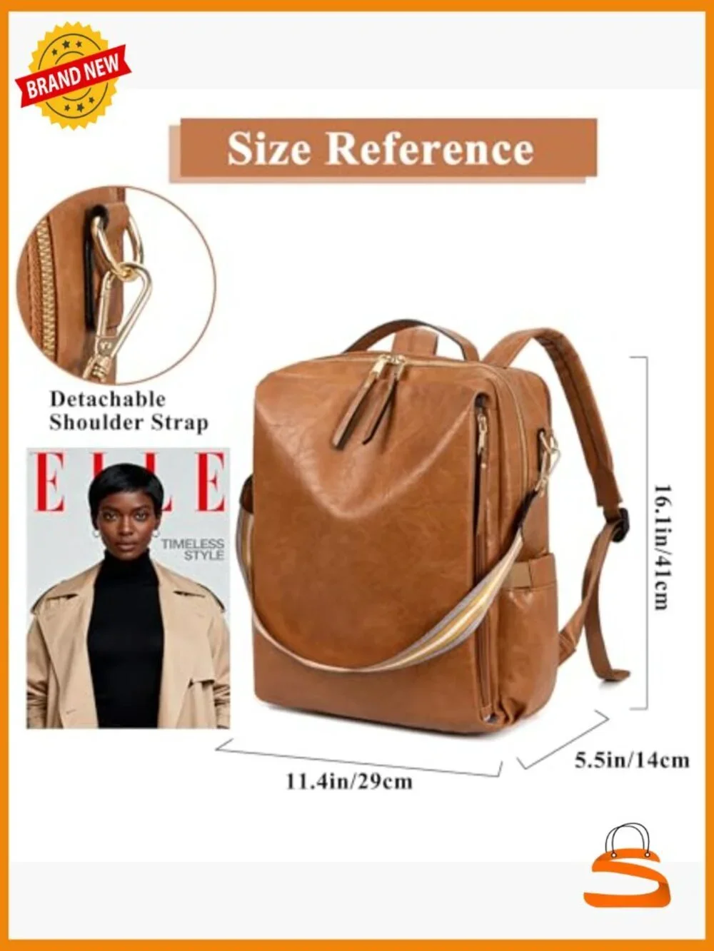 PU Leather Large Backpack Purse Convertible Satchel Handbag Travel Work Laptop